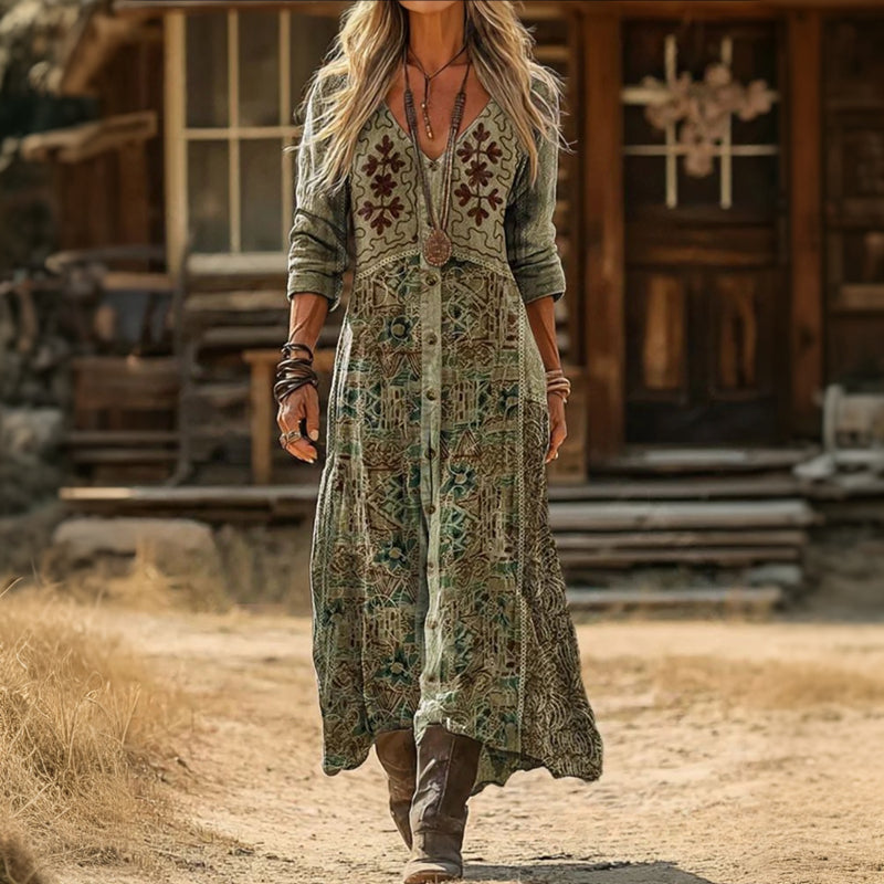 Evelyn | Robe décontractée à manches longues inspirée du vintage