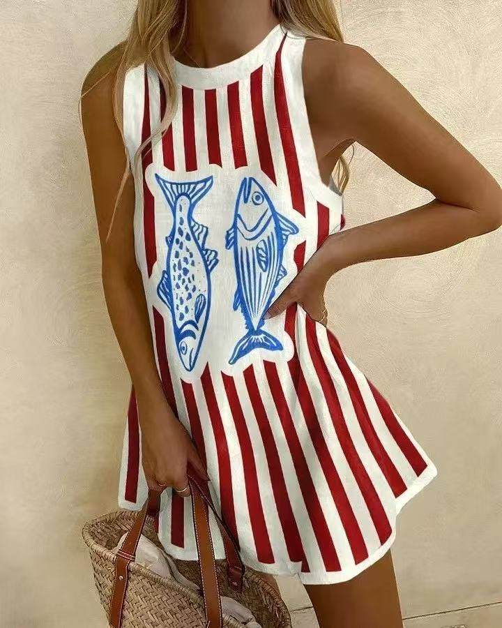 Jasmine™ | Robe fluide imprimé poisson
