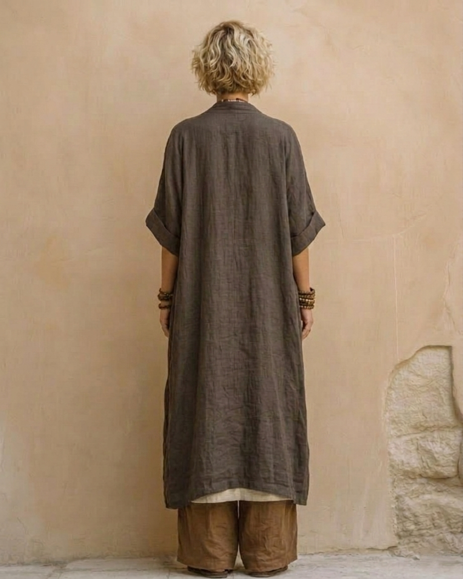 Giulia - Ensemble Bohémien Nomade en Trois Pièces en Gris Foncé et Marron avec Motif Tribal