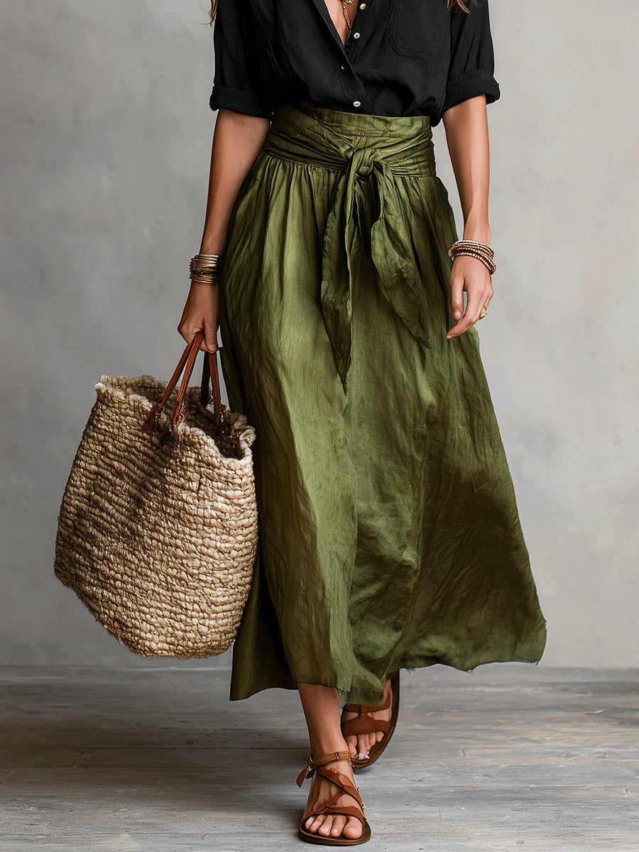 Vera | Ensemble robe midi en satin avec blouse assortie