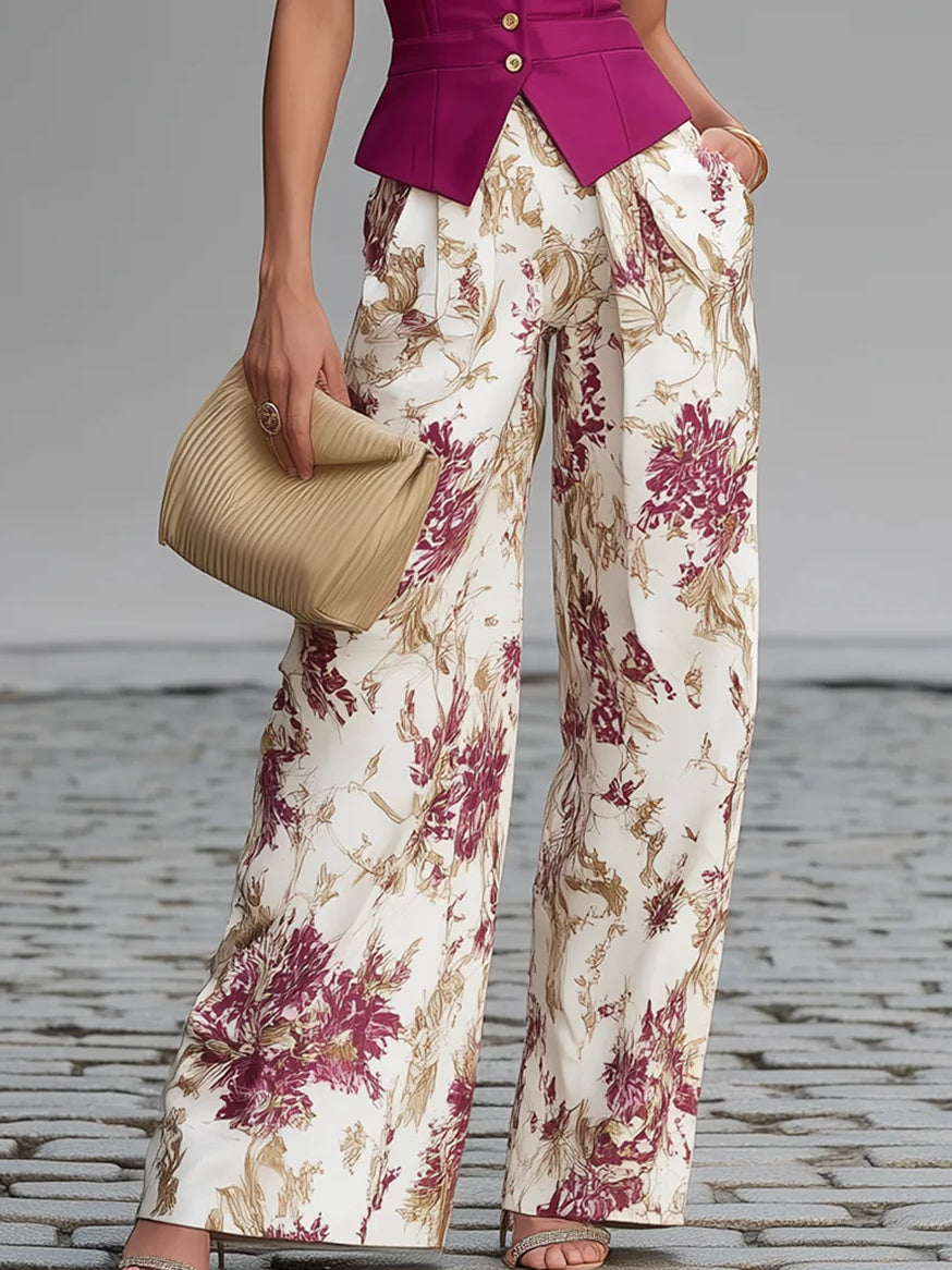 Ensemble de Pantalons Imprimé Floral Lila
