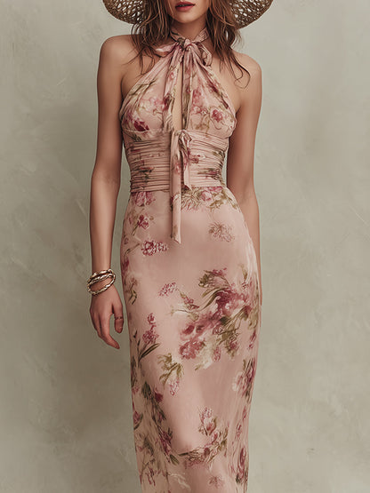 Lia - Robe Maxi en Chiffon à Imprimé Floral Élégant avec Encolure en Trou de Serrure
