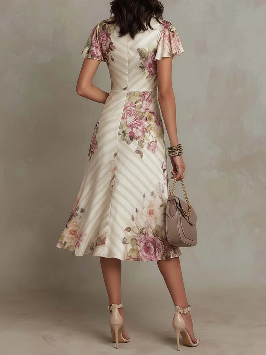 Margaret | Robe Midi Satin Floral Vintage