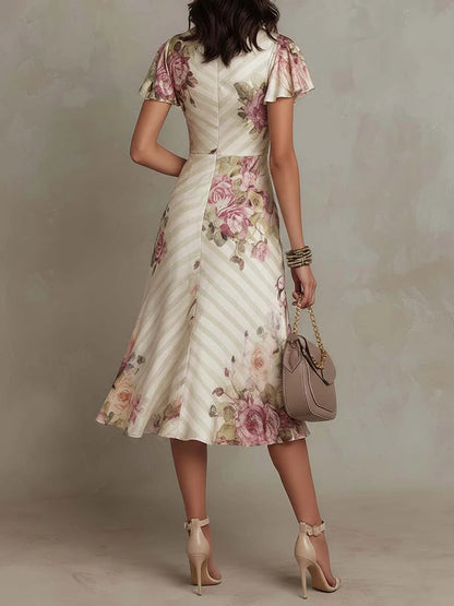 Margaret | Robe Midi Satin Floral Vintage
