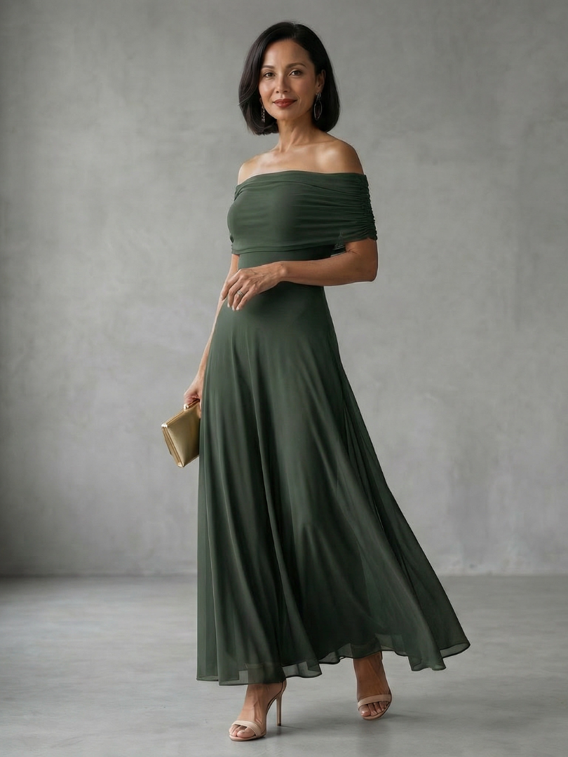 Juin | Robe Midi Drapée à Épaules Nues