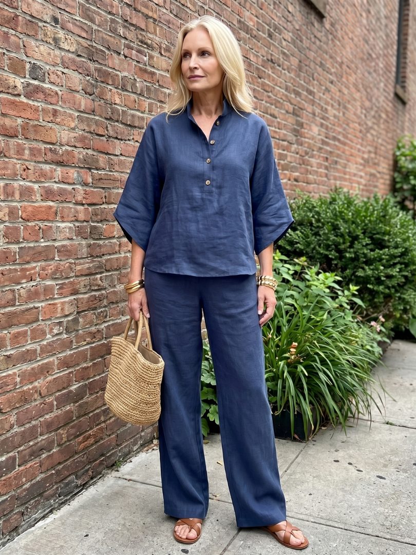 Amity | Ensemble Tunique Pantalon à Boutons Relaxé