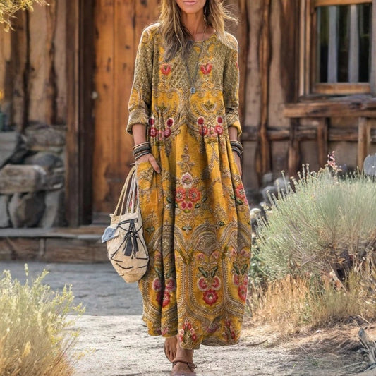 Evelyn | Robe décontractée à manches longues inspirée vintage