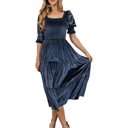AUDREY™ - Robe Midi Trapèze à Col Carré et Manches Bouffantes pour Toutes Les Occasions