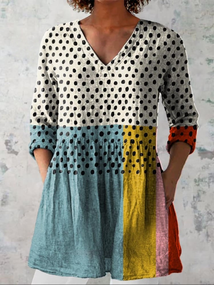 T-shirt Femme en Lin à Motif Géométrique Abstrait