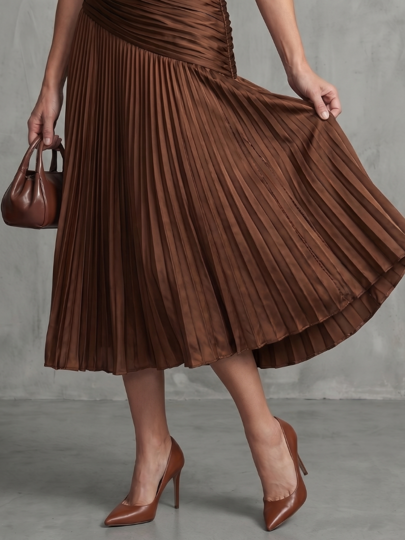 Theodora | Robe midi à taille plissée et rayée