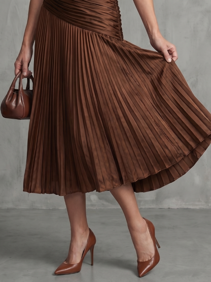 Theodora | Robe midi à taille plissée et rayée