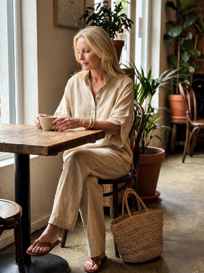 Amity | Ensemble Tunique Pantalon à Boutons Relaxé