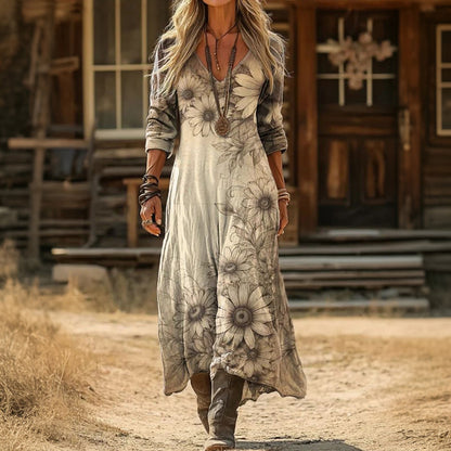 Evelyn | Robe décontractée à manches longues inspirée du vintage