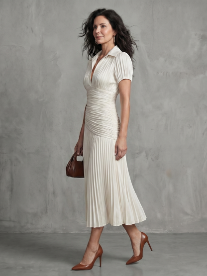 Theodora | Robe midi à taille plissée et rayée
