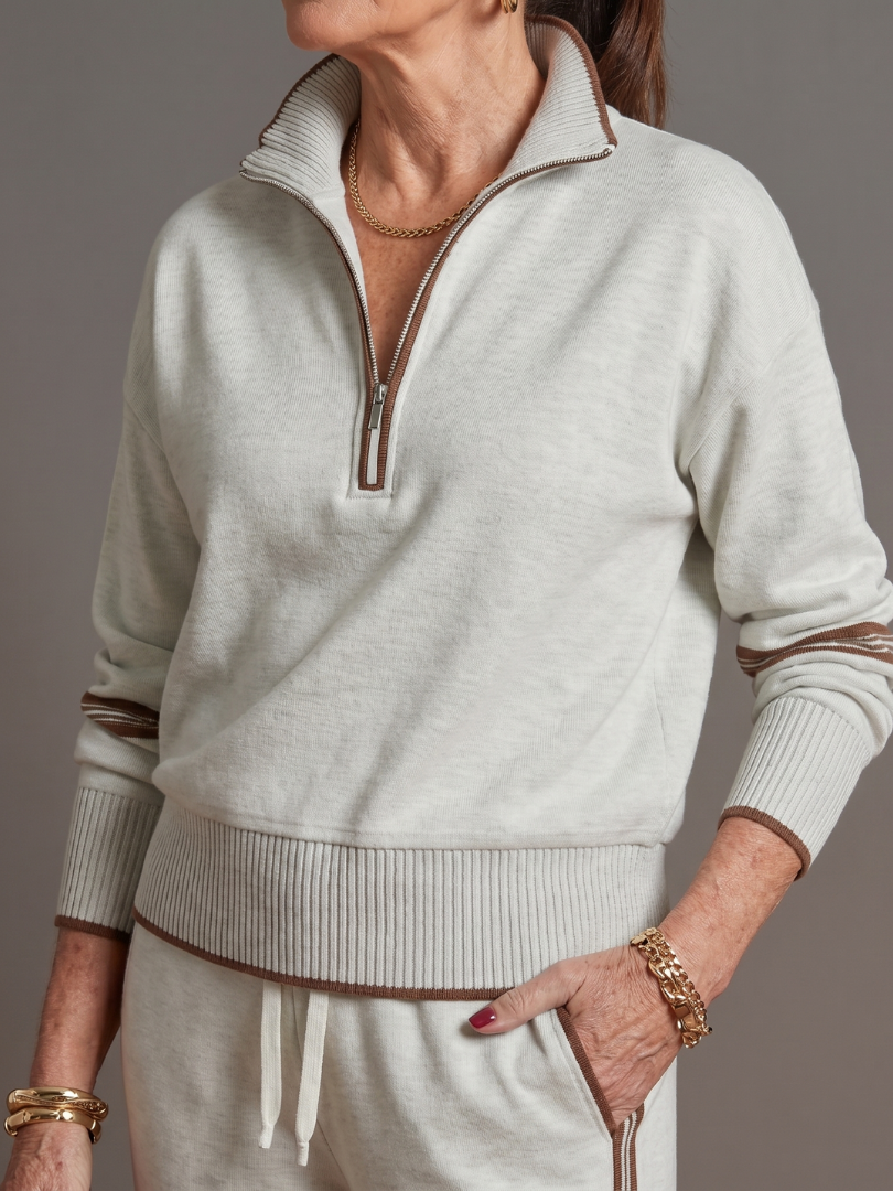 Pluie | Ensemble Pantalon à Rayures Latérales à Manches Longues avec Col Zippé