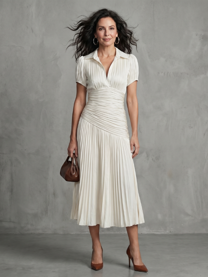 Theodora | Robe midi à taille plissée et rayée