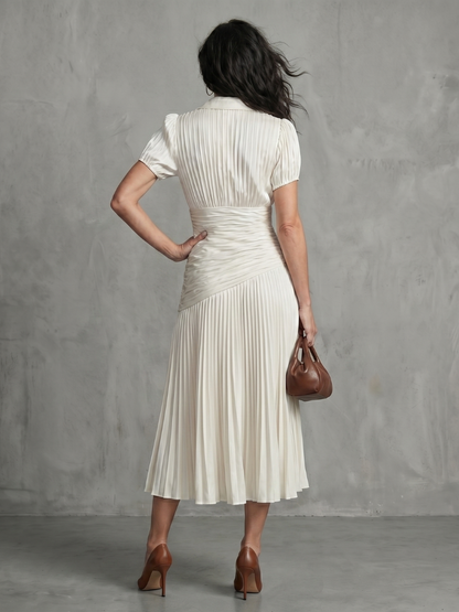 Theodora | Robe midi à taille plissée et rayée
