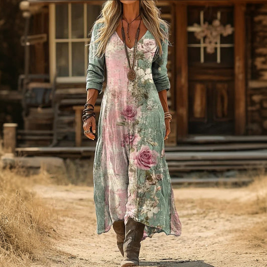 Evelyn | Robe décontractée à manches longues inspirée du vintage