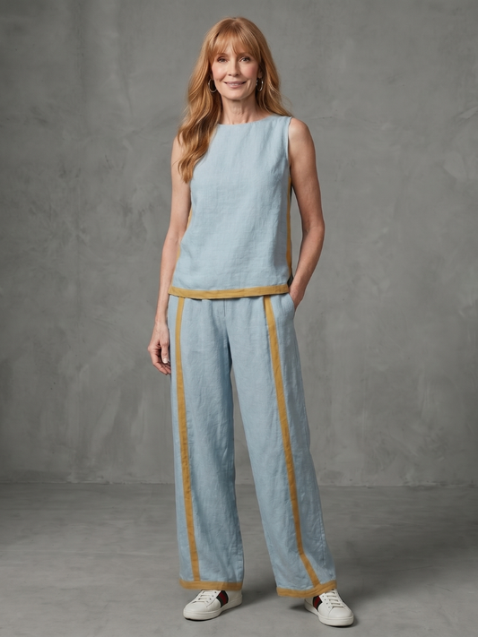 Inara | Ensemble Top Sans Manches et Pantalons Large à Contrast