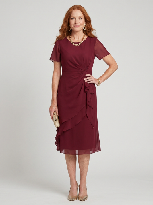Eira | Robe Midi à Manches Courtes avec Ourlet Superposé