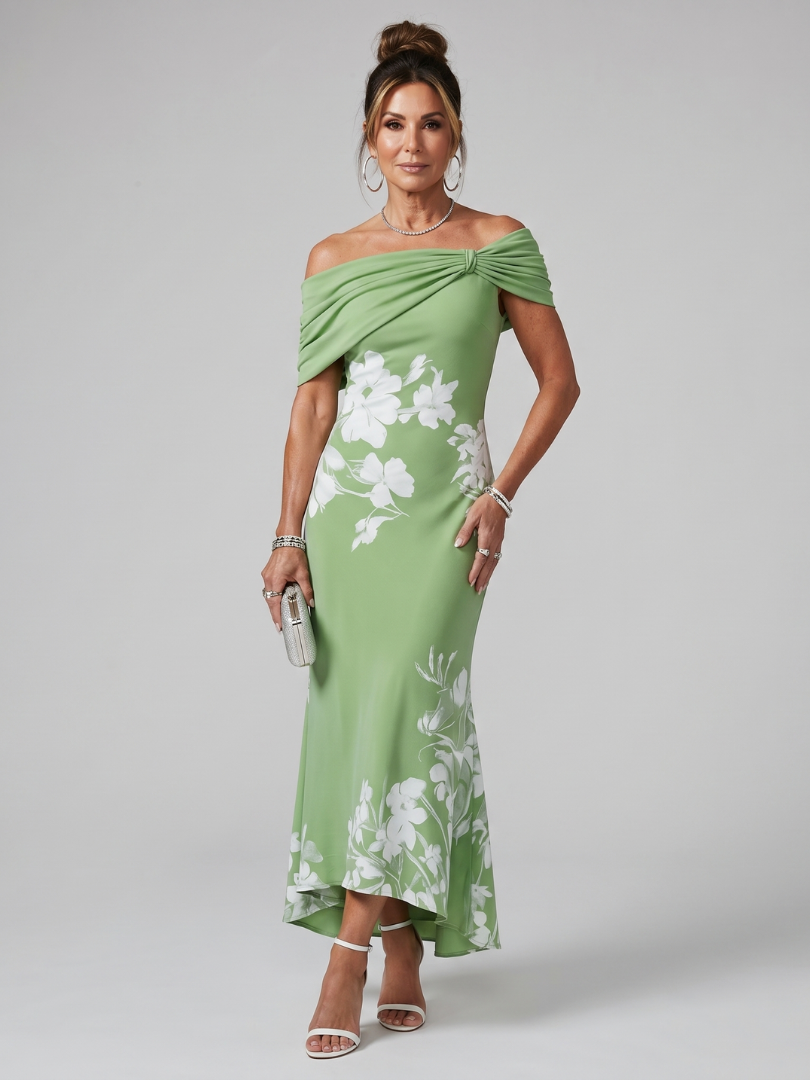 Cosma | Robe Midi à Encolure Drapée Décollétée