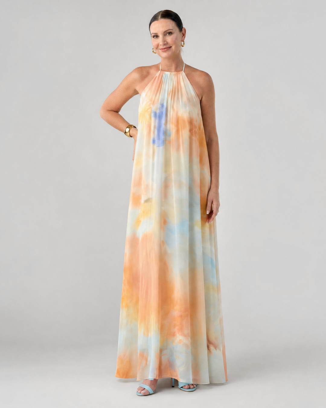 Eloque | Robe Maxi Fluide à Col Halter Aquarelle