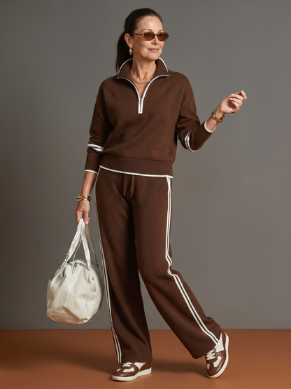 Pluie | Ensemble Pantalon à Rayures Latérales à Manches Longues avec Col Zippé