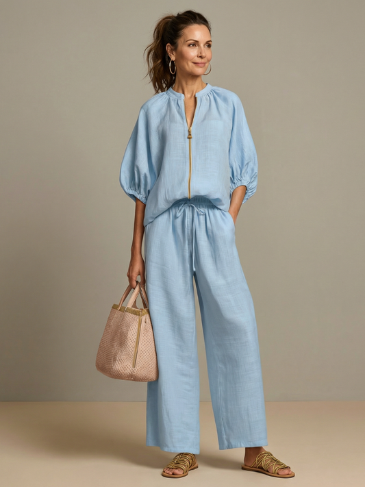 Natalia | Haut Blouson à Zip et Pantalon Large