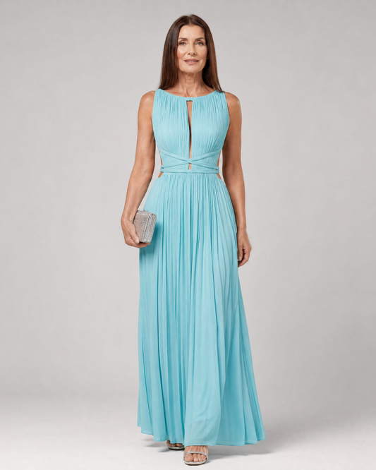 Aeqem | Robe Maxi Sans Manches à Encolure en Clef Plissée