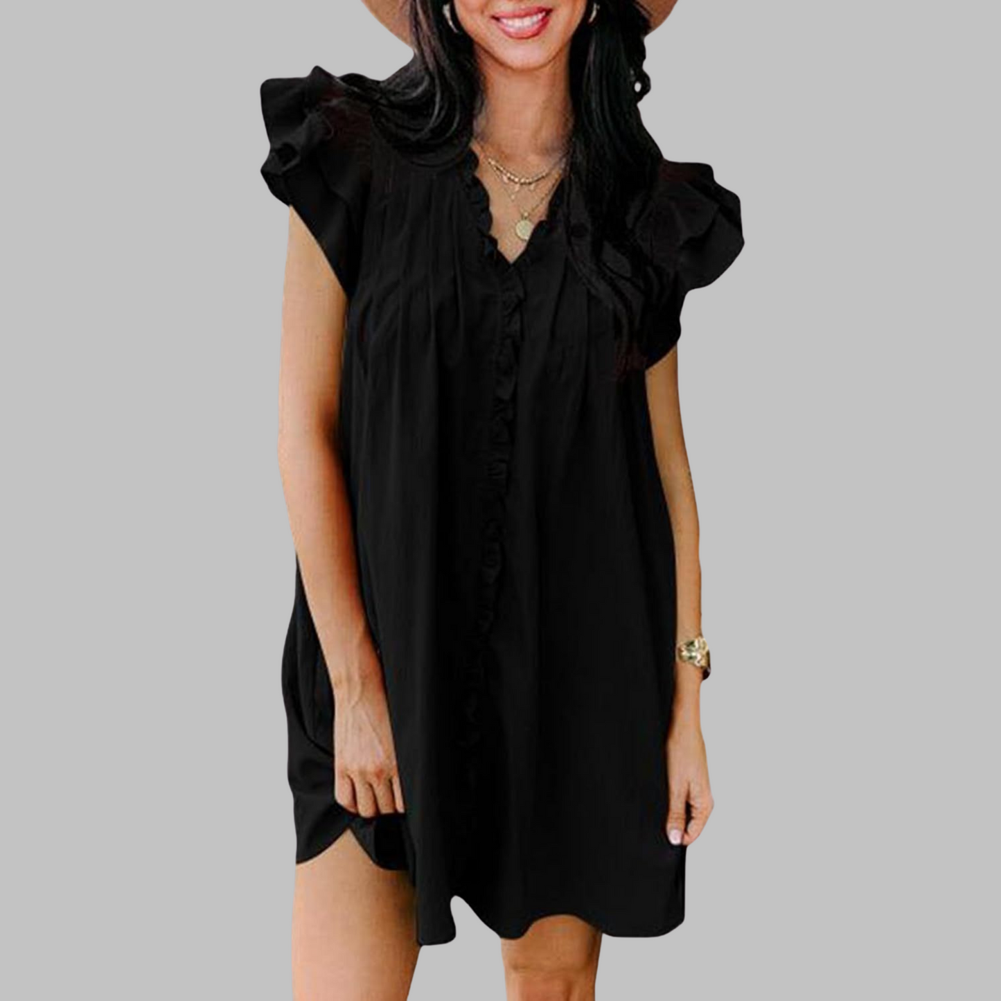 MARCELLA™ - Robe midi décontractée à volants et col en V