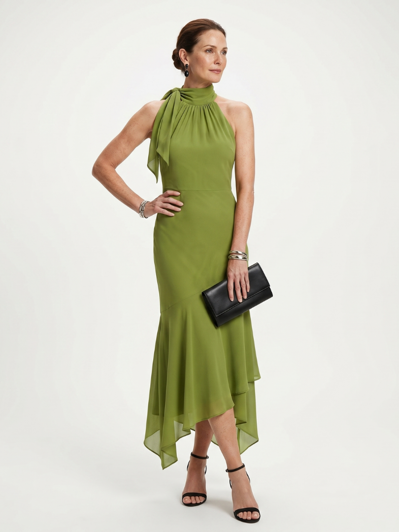 Winifred | Robe Midi Halter Drapée avec Découpe
