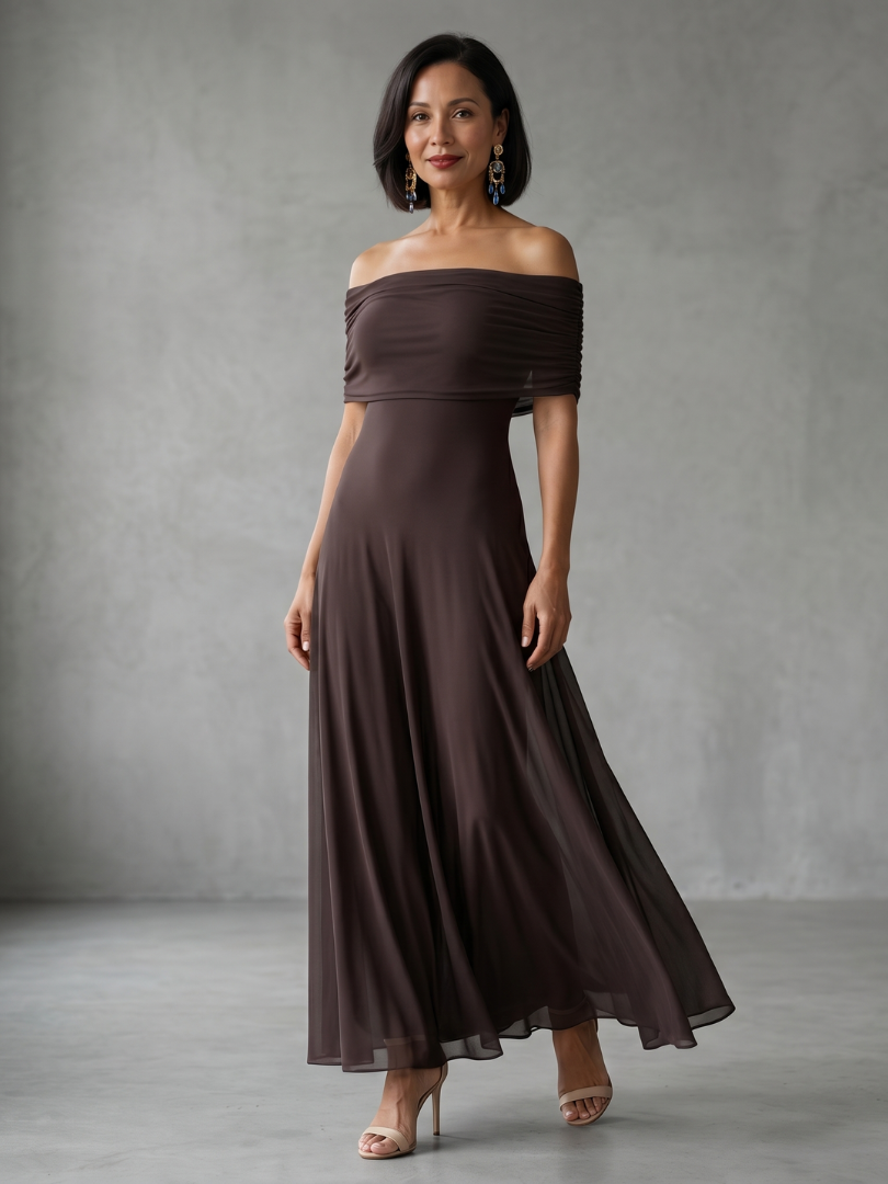 Juin | Robe Midi Drapée à Épaules Nues