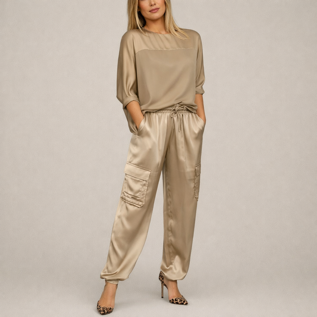 Clara | Ensemble Cargo Satin Décontracté