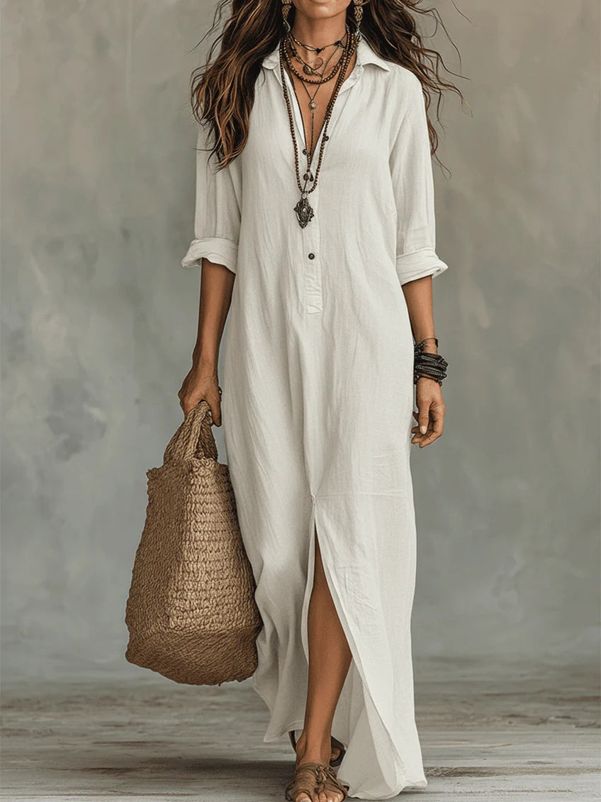 Soline™ | Robe maxi noire avec boutons