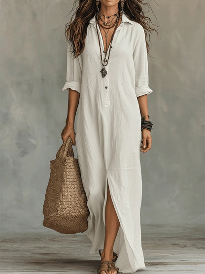 Robe maxi noire avec boutons | Soline™
