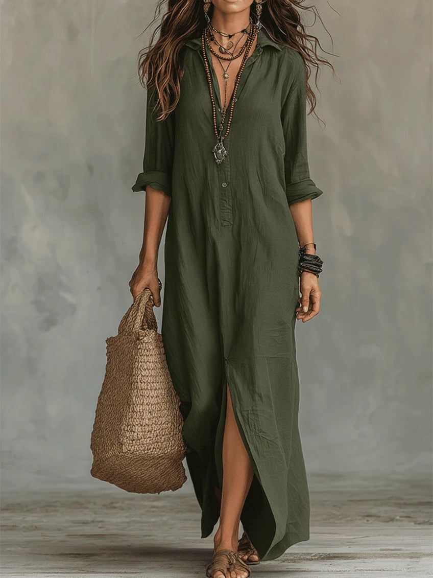 Robe maxi noire avec boutons | Soline™