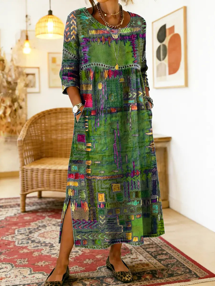 Manuela | Robe Imprimée avec Patchwork Ethnique