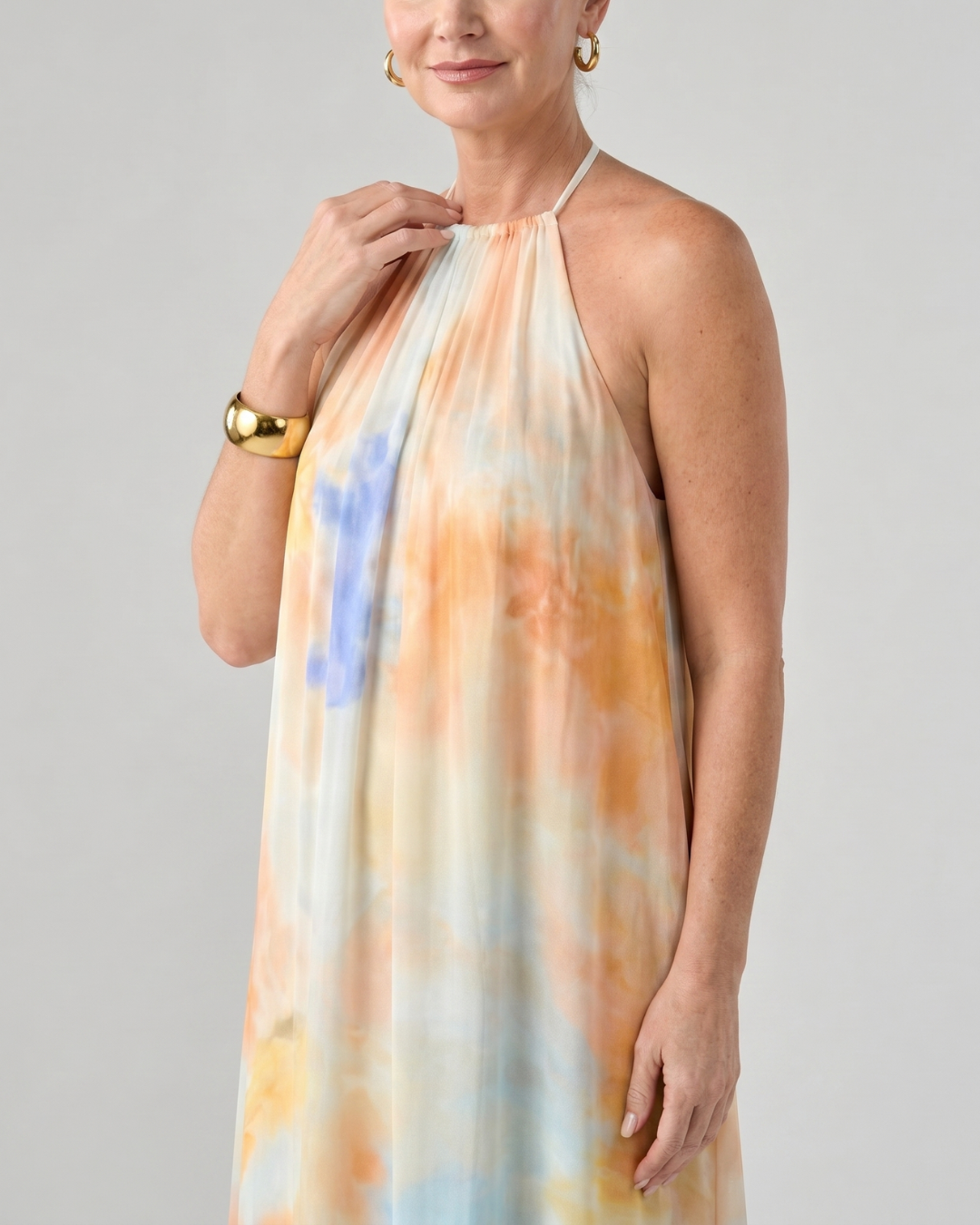 Eloque | Robe Maxi Fluide à Col Halter Aquarelle