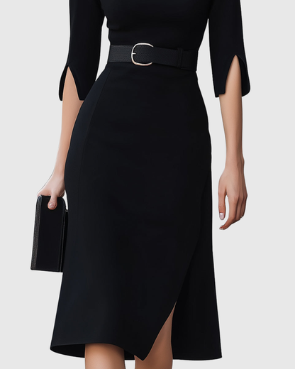 Blythewyn | Robe midi noire classique
