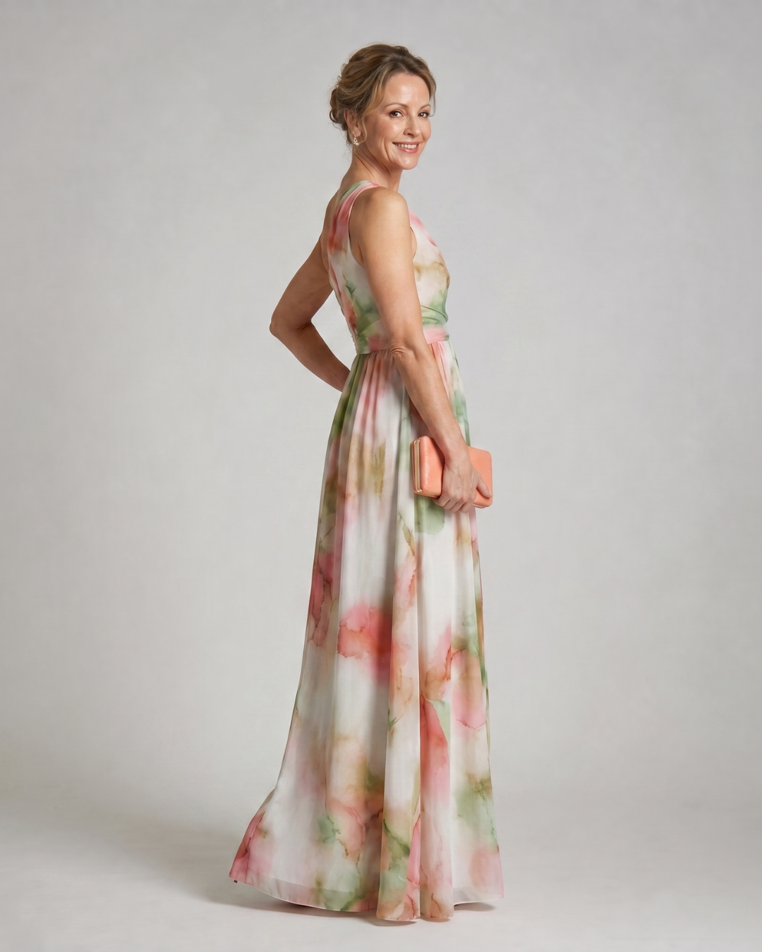 Olene | Robe Maxi Fluide à Une Épaule en Aquarelle