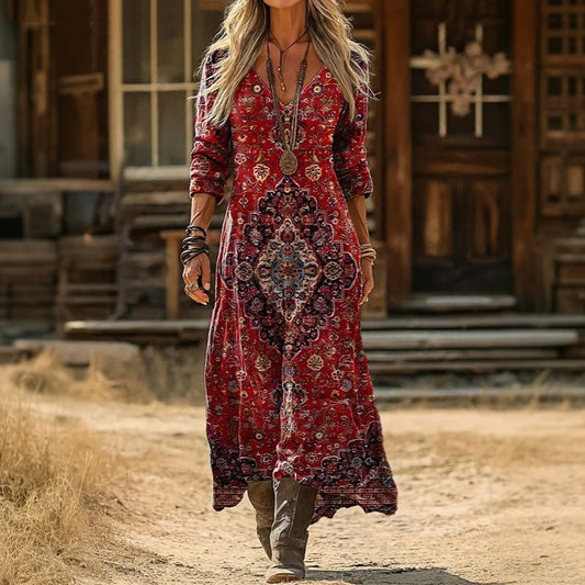 Evelyn | Robe décontractée à manches longues inspirée du vintage