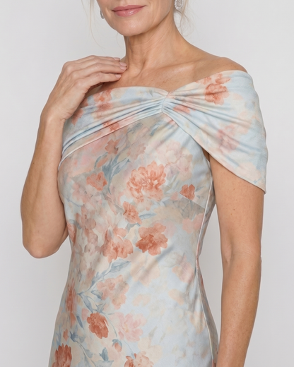 Imore | Robe Midi Ajustée à Fleurs Douces à Épaules Dégagées