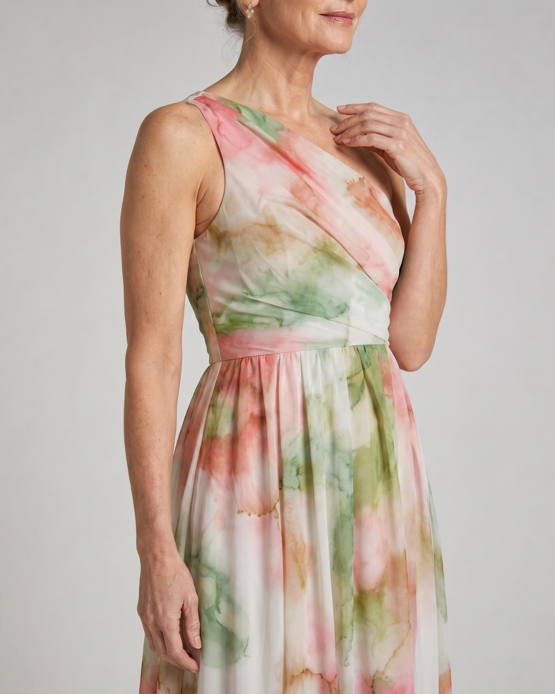 Olene | Robe Maxi Fluide à Une Épaule en Aquarelle