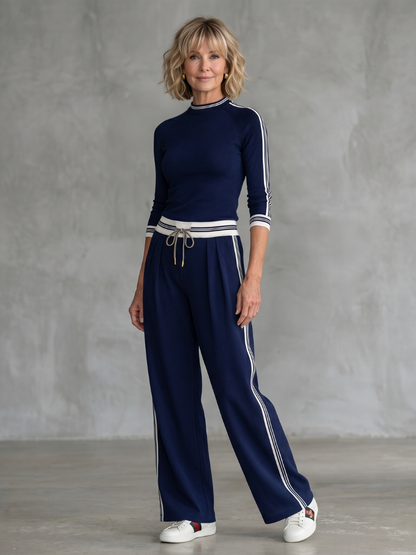 Eirlys | Ensemble Haut à Manches Longues Ajusté et Pantalons Large