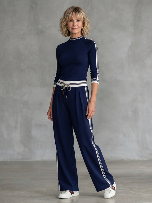 Eirlys | Ensemble Haut à Manches Longues Ajusté et Pantalons Large