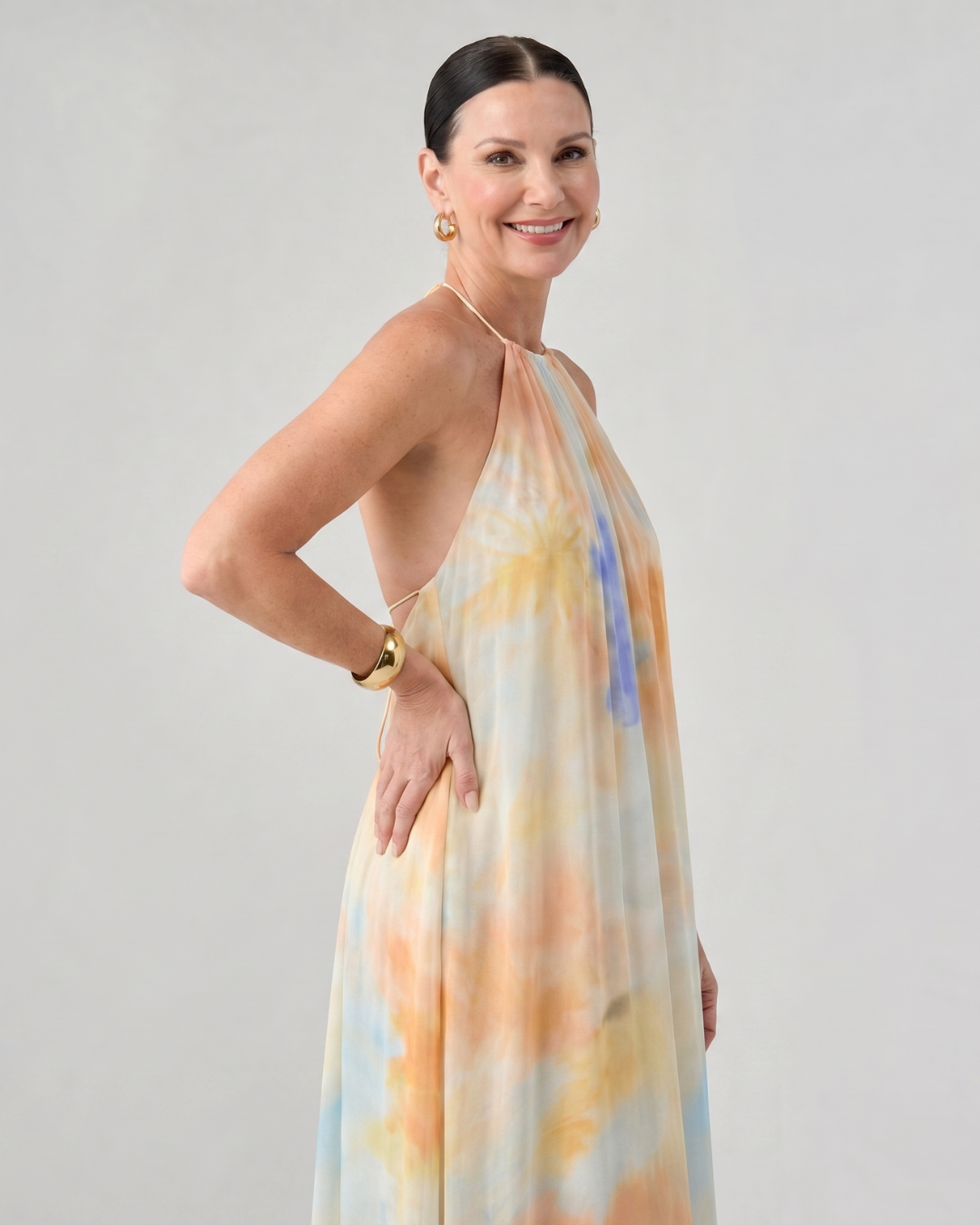 Eloque | Robe Maxi Fluide à Col Halter Aquarelle