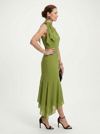 Winifred | Robe Midi Halter Drapée avec Découpe