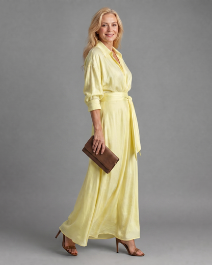 Zelith | Robe Midi Longue à Manches Longues avec Ceinture et Col