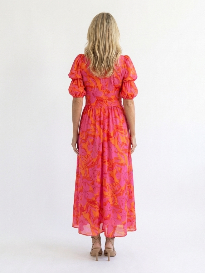 Willow | Robe Midi à Manches Bouffantes en V Floral
