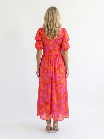 Willow | Robe Midi à Manches Bouffantes en V Floral